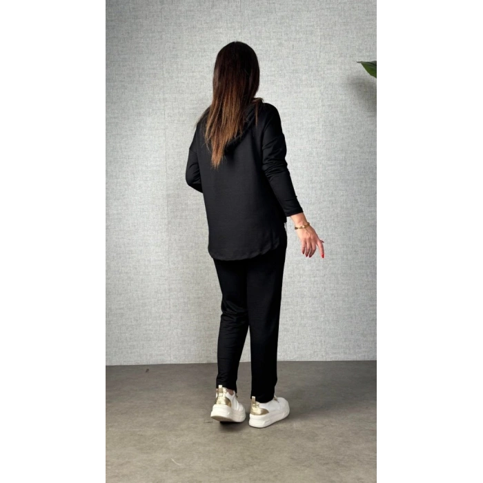 MARSiLYAN- Kadın Uzun Kollu Kapşonlu Bağcıklı Viskon Iki Iplik Bluz Ve Pantolon Ikili Takım