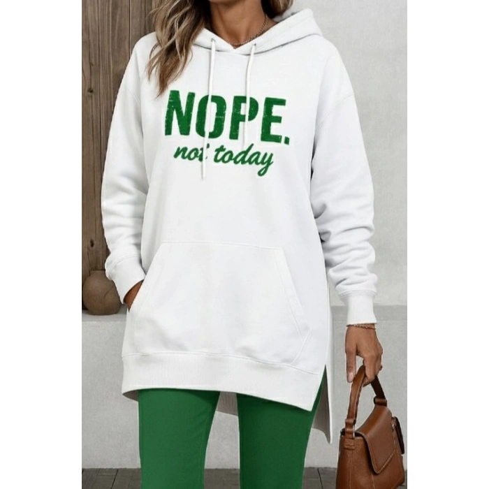 MARSiLYAN- Kadın Uzun Kollu Kapşonlu Bağcıklı Viskon Iki Iplik Sweat