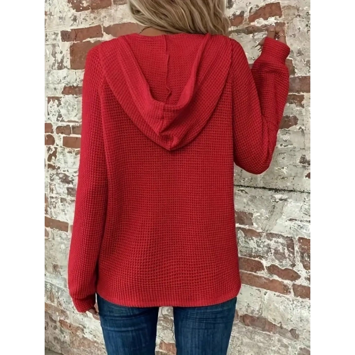 MARSiLYAN- Kadın Uzun Kollu Kapşonlu önü Düğmeli Ve Bağcıklı Waffle Bluz