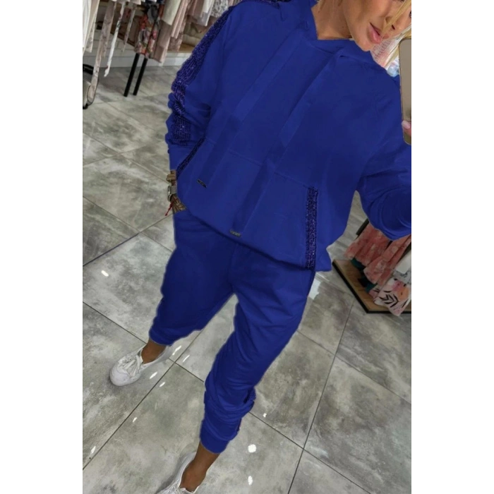 MARSiLYAN- Kadın Uzun Kollu Kapşonlu Pulpayet Detay Viskon Iki Iplik Bluz Ve Pantolon Ikili Takım