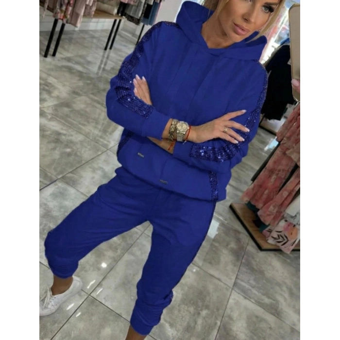 MARSiLYAN- Kadın Uzun Kollu Kapşonlu Pulpayet Detay Viskon Iki Iplik Bluz Ve Pantolon Ikili Takım