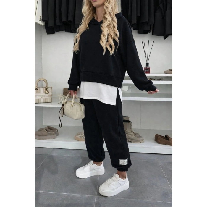 MARSiLYAN- Kadın Uzun Kollu Kapşonlu Viskon Iki Iplik Bluz Ve Pantolon Ikili Takım