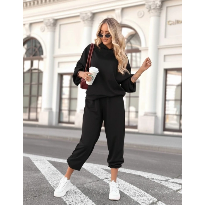 MARSiLYAN- Kadın Uzun Kollu Kapşonlu Viskon Iki Iplik Bluz Ve Pantolon Ikili Takım