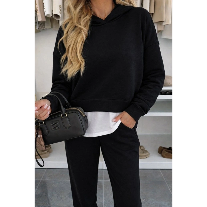 MARSiLYAN- Kadın Uzun Kollu Kapşonlu Viskon Iki Iplik Bluz Ve Pantolon Ikili Takım