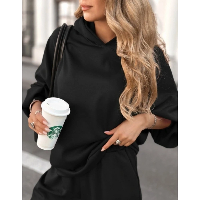 MARSiLYAN- Kadın Uzun Kollu Kapşonlu Viskon Iki Iplik Bluz Ve Pantolon Ikili Takım