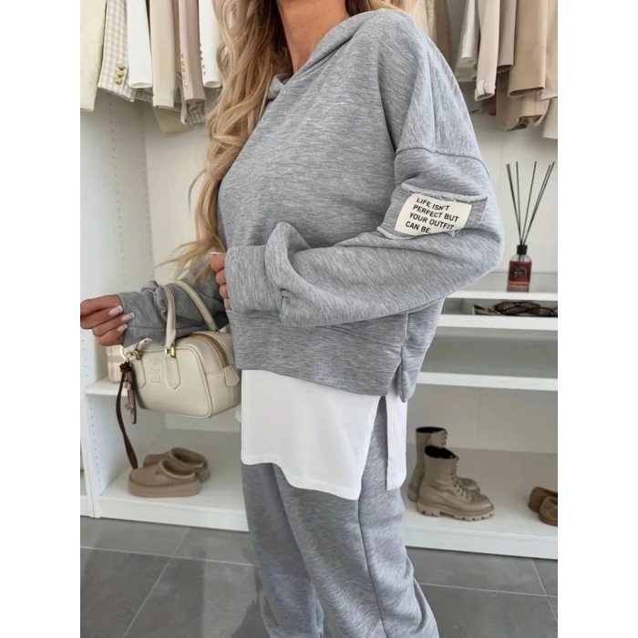 MARSiLYAN- Kadın Uzun Kollu Kapşonlu Viskon Iki Iplik Bluz Ve Pantolon Ikili Takım