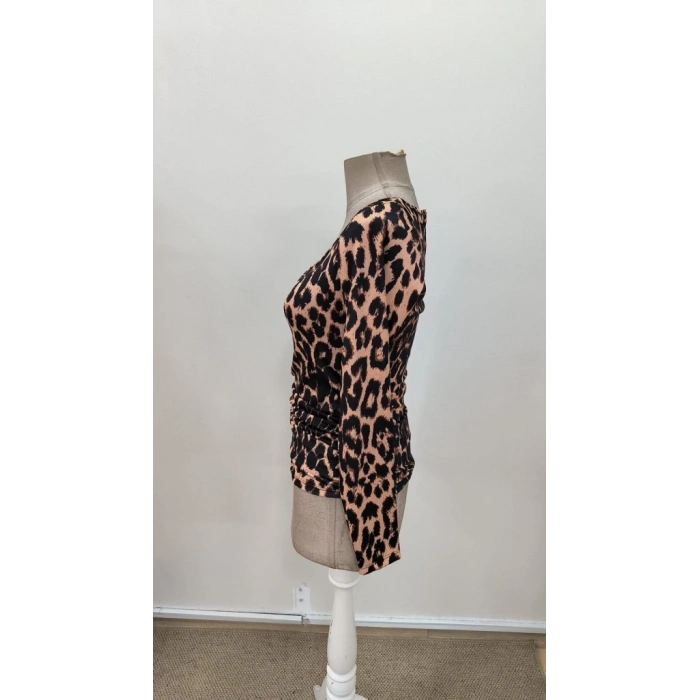 MARSiLYAN- Kadın Uzun Kollu Kare Yakalı Leopar Desenli Dalgıç Bluz