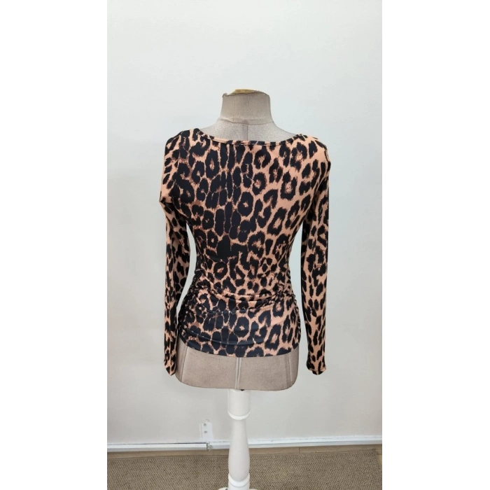MARSiLYAN- Kadın Uzun Kollu Kare Yakalı Leopar Desenli Dalgıç Bluz