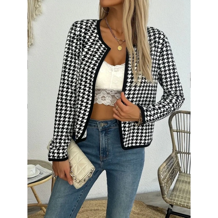 MARSiLYAN- Kadın Uzun Kollu Kaz Ayağı  şardonlu Dalgıç Ceket