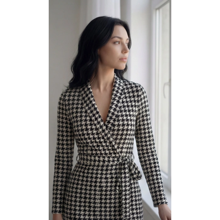 MARSiLYAN- Kadın Uzun Kollu Kruvaze Yaka Bağlamalı Kemer Dalgıç Mini Boy Elbise