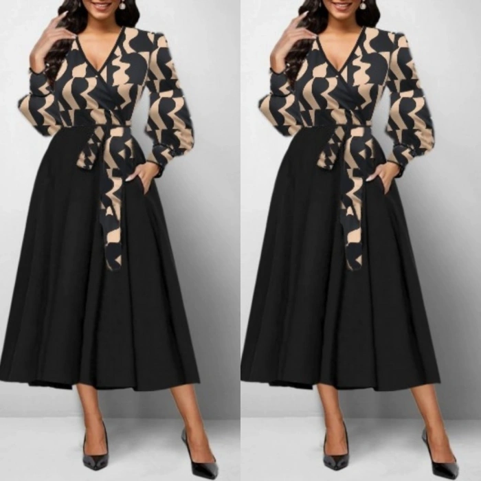 MARSiLYAN- Kadın Uzun Kollu Kruvaze Yaka Dalgıç Krep Midi Boy Elbise