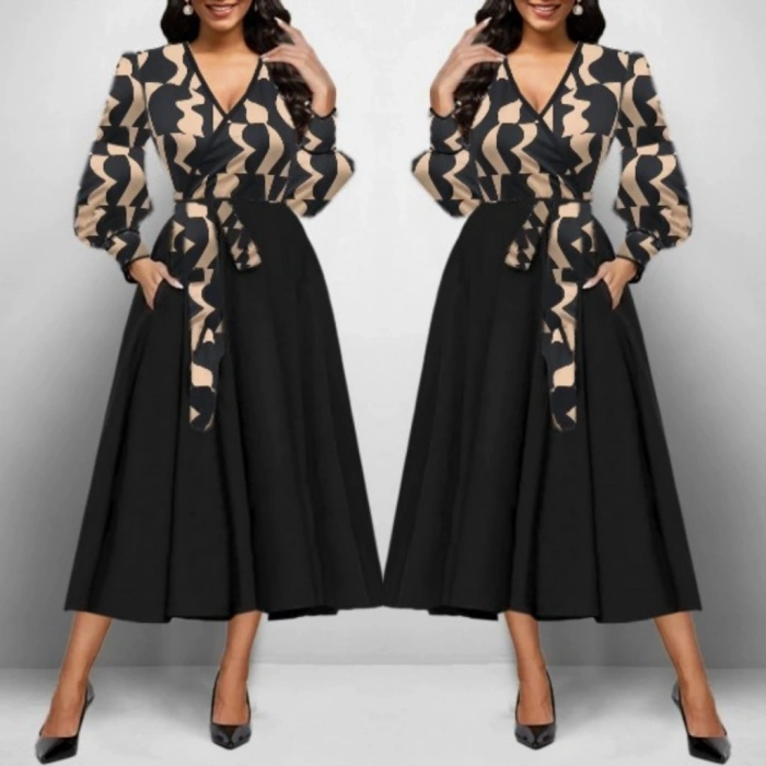 MARSiLYAN- Kadın Uzun Kollu Kruvaze Yaka Dalgıç Krep Midi Boy Elbise