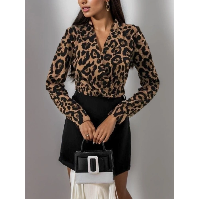 MARSiLYAN- Kadın Uzun Kollu Kruvaze Yaka Krep Mini Boy Elbise