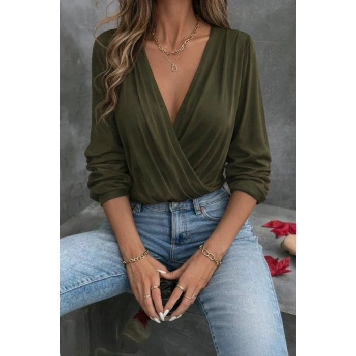 MARSiLYAN- Kadın Uzun Kollu Kruvaze Yaka Sandy Bluz