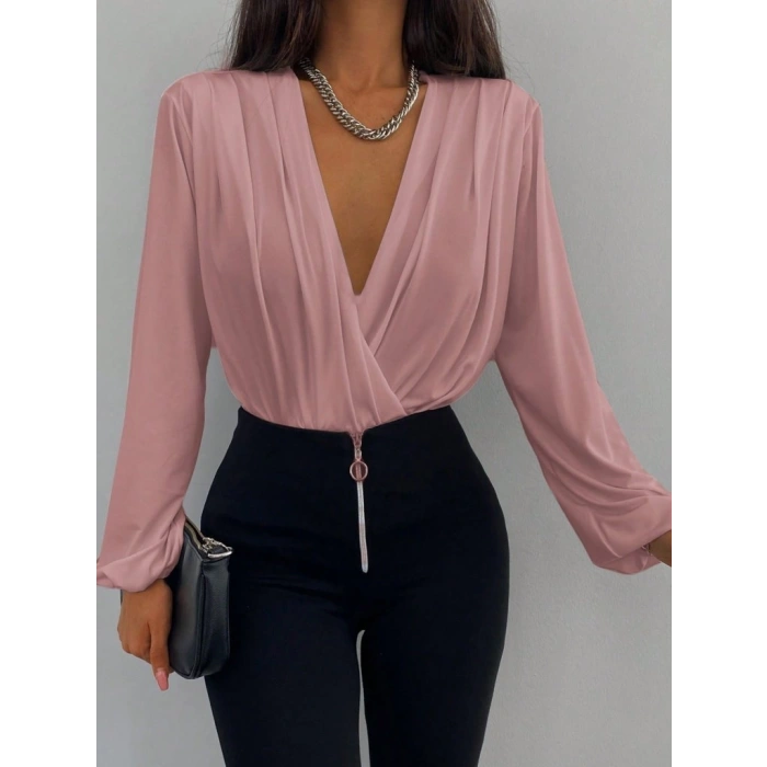 MARSiLYAN- Kadın Uzun Kollu Kruvaze Yaka Sandy Bluz