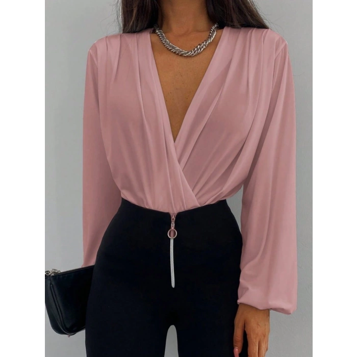 MARSiLYAN- Kadın Uzun Kollu Kruvaze Yaka Sandy Bluz