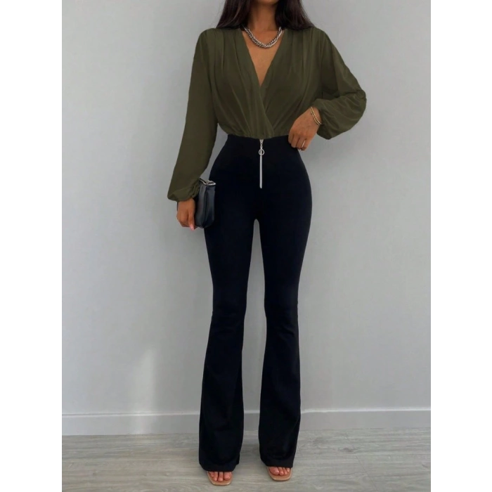 MARSiLYAN- Kadın Uzun Kollu Kruvaze Yaka Sandy Bluz