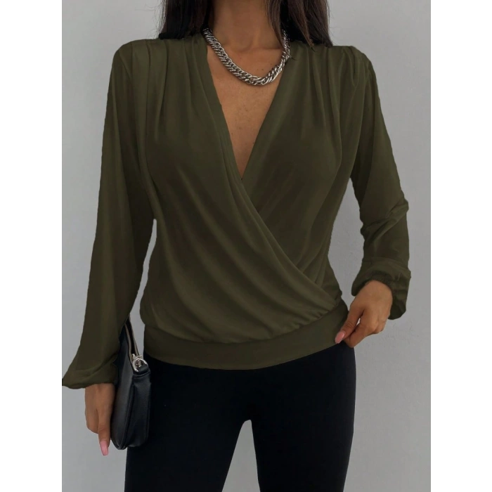 MARSiLYAN- Kadın Uzun Kollu Kruvaze Yaka Sandy Bluz