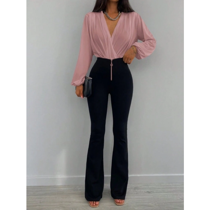 MARSiLYAN- Kadın Uzun Kollu Kruvaze Yaka Sandy Bluz