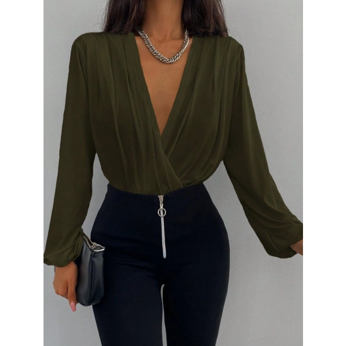 MARSiLYAN- Kadın Uzun Kollu Kruvaze Yaka Sandy Bluz
