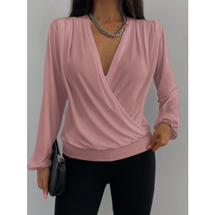 MARSiLYAN- Kadın Uzun Kollu Kruvaze Yaka Sandy Bluz
