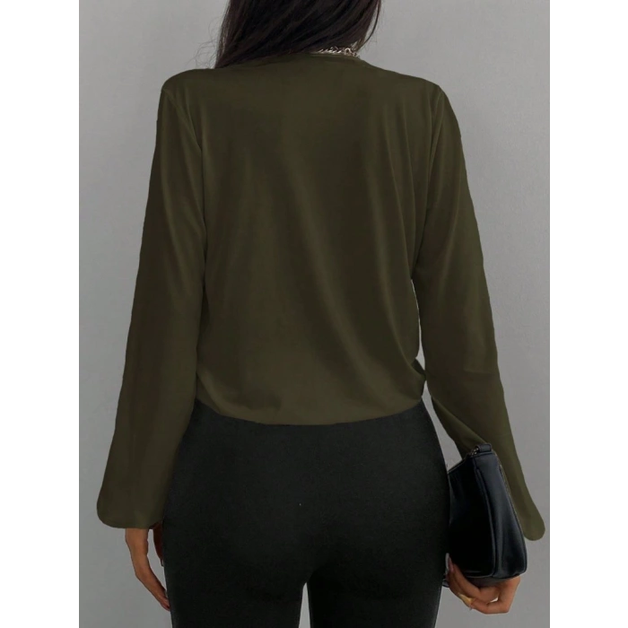 MARSiLYAN- Kadın Uzun Kollu Kruvaze Yaka Sandy Bluz