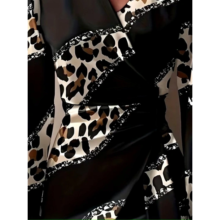 MARSiLYAN- Kadın Uzun Kollu Kruvaze Yakalı Asimetrik Detaylı Mini Modal Elbise