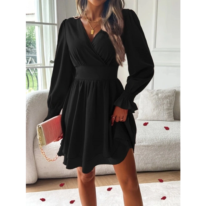 MARSiLYAN- Kadın Uzun Kollu Kruvaze Yakalı Mini Sandy Elbise