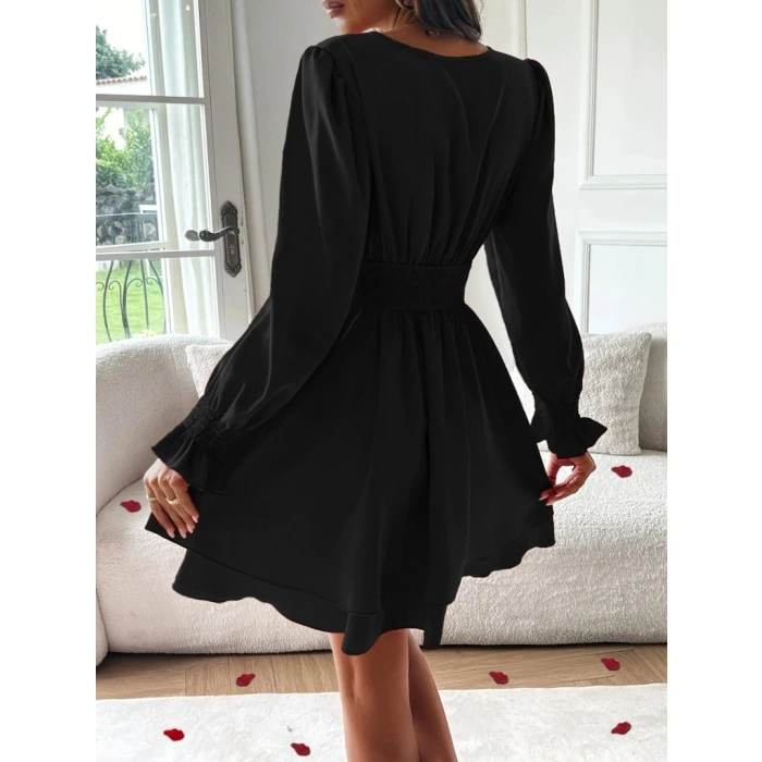 MARSiLYAN- Kadın Uzun Kollu Kruvaze Yakalı Mini Sandy Elbise