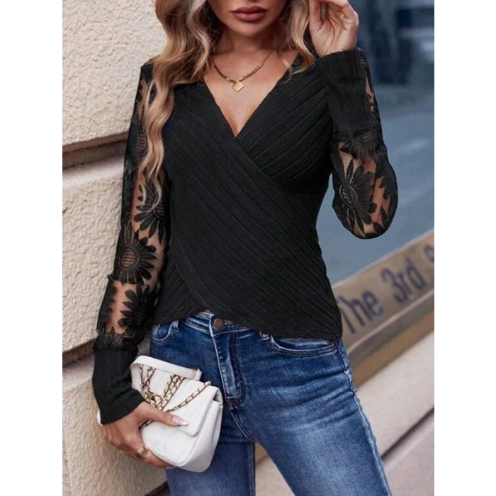 MARSiLYAN- Kadın Uzun Kollu Kruvaze Yakalı şardonlu Kaşkorse Bluz