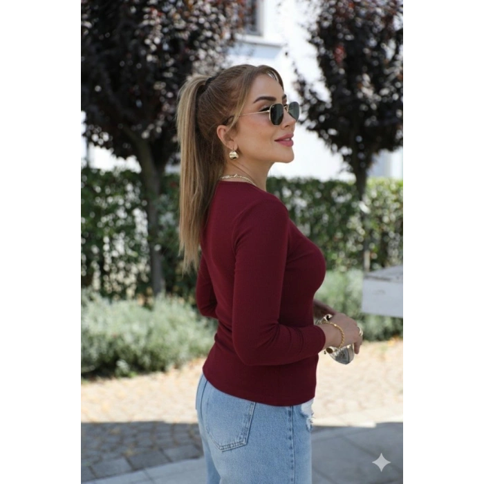 MARSiLYAN- Kadın Uzun Kollu Kruvaze Yakalı Toka Detaylı Viskon Bluz