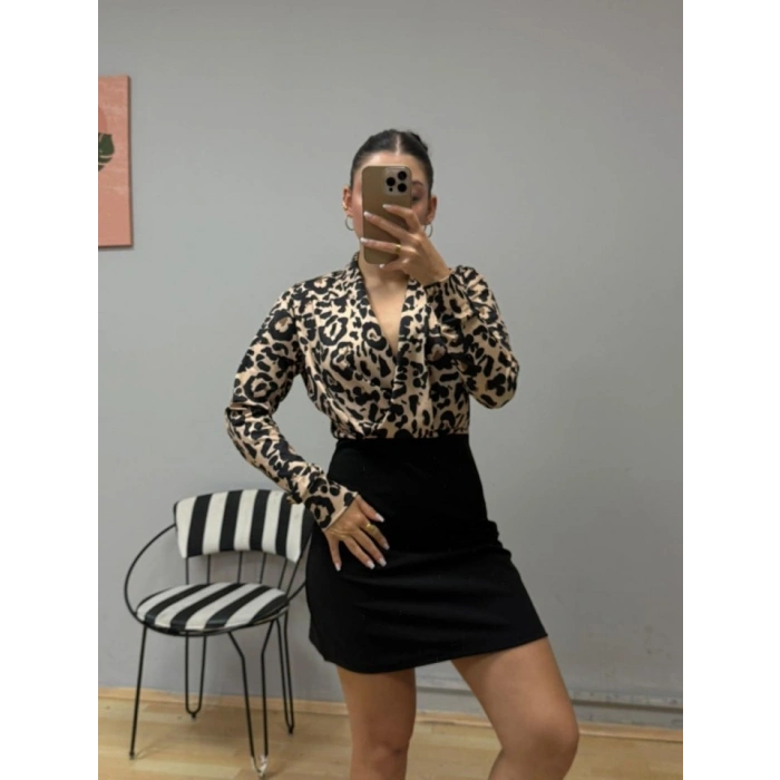 MARSiLYAN- Kadın Uzun Kollu Kruvaze Yakalı üst Dalgıç Alt Ithal Krep Mini Elbise