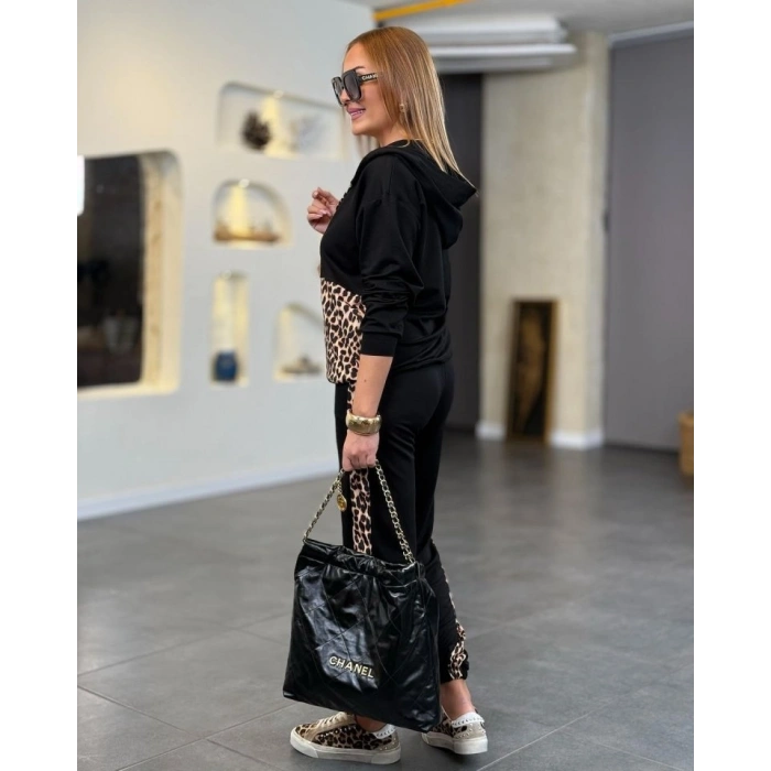 MARSiLYAN- Kadın Uzun Kollu Leopar Detay Sweat Ve Yanı Leopar şerit Detay Pantolon Ikili Takım