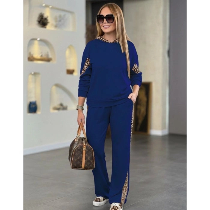 MARSiLYAN- Kadın Uzun Kollu Leopar Detaylı Viskon Iki Iplik Eşofman Takımı