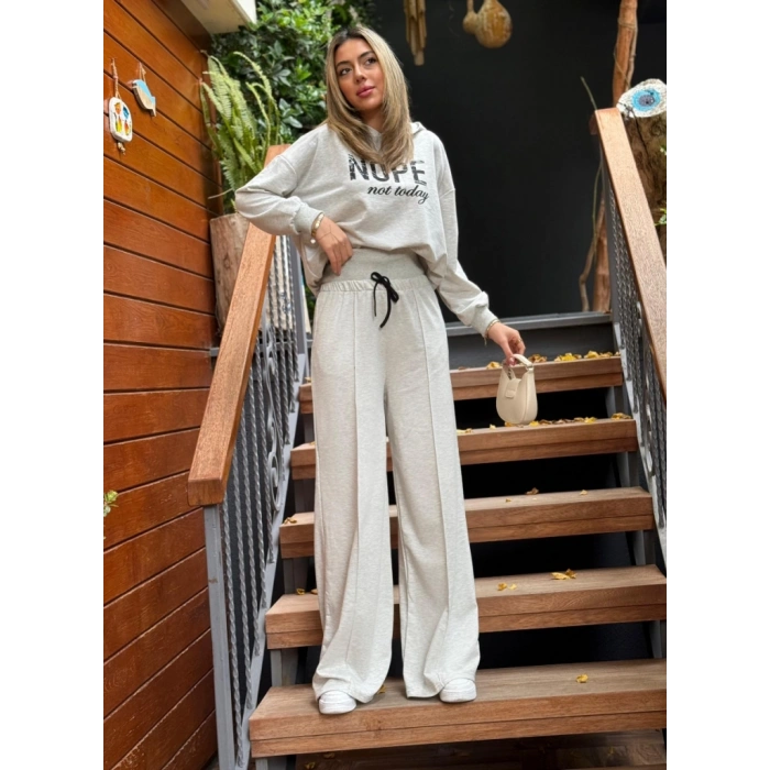 MARSiLYAN- Kadın Uzun Kollu Nope Baskılı Beli Ribanalı Ikili Takım