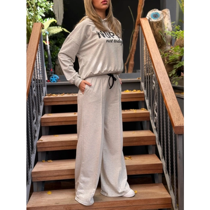 MARSiLYAN- Kadın Uzun Kollu Nope Baskılı Beli Ribanalı Ikili Takım