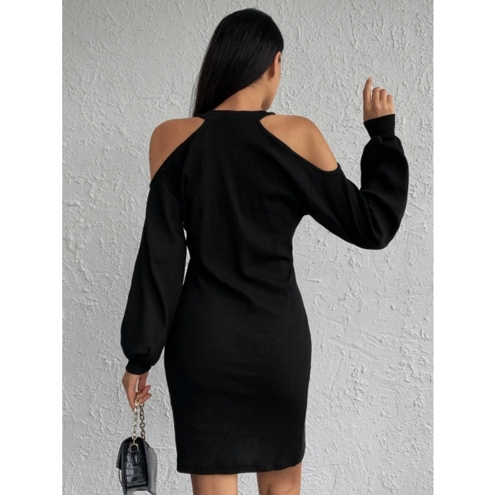 MARSiLYAN- Kadın Uzun Kollu Omuzları Açık Boyundan şerit Detay Kaşkorse Elbise