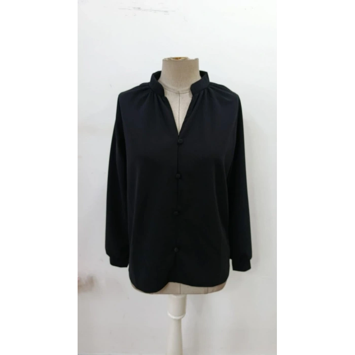 MARSiLYAN- Kadın Uzun Kollu önden Düğmeli Hakim Yaka Ithal Krep Bluz