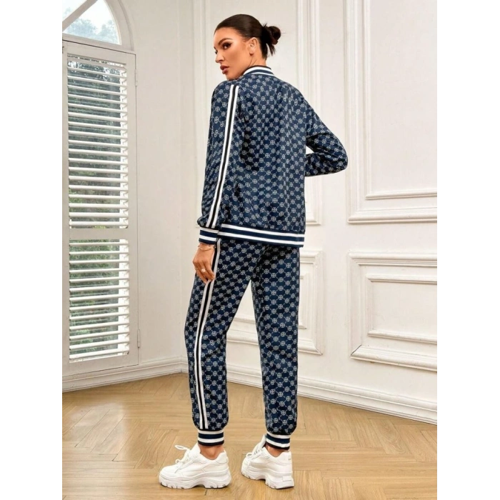 MARSiLYAN- Kadın Uzun Kollu önden Fermuarlı Desenli Iki Iplik Bluz Ve Pantolon Ikili Takım