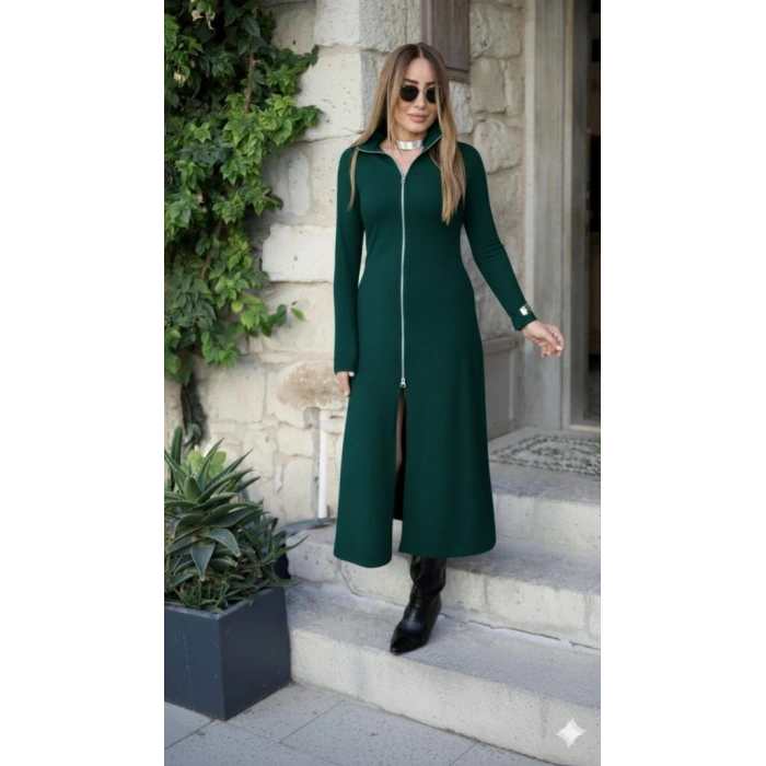 MARSiLYAN- Kadın Uzun Kollu önden Fermuarlı Ithal Krep Elbise