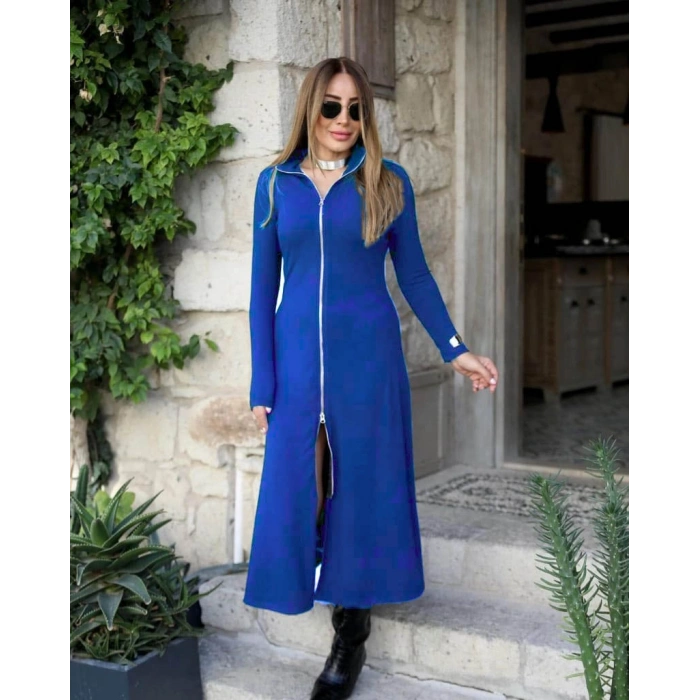 MARSiLYAN- Kadın Uzun Kollu önden Fermuarlı Ithal Krep Elbise