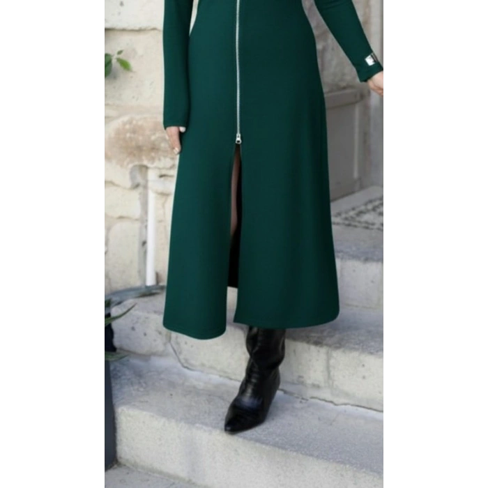 MARSiLYAN- Kadın Uzun Kollu önden Fermuarlı Ithal Krep Elbise