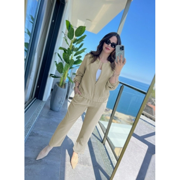 MARSiLYAN- Kadın Uzun Kollu önden Fermuarlı Modal Ceket Ve Pantolon Ikili Takım