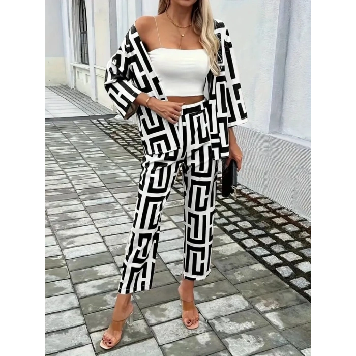 MARSiLYAN- Kadın Uzun Kollu önü Açık Desenli Iki Iplik Ceket Ve Pantolon Ikili Takım