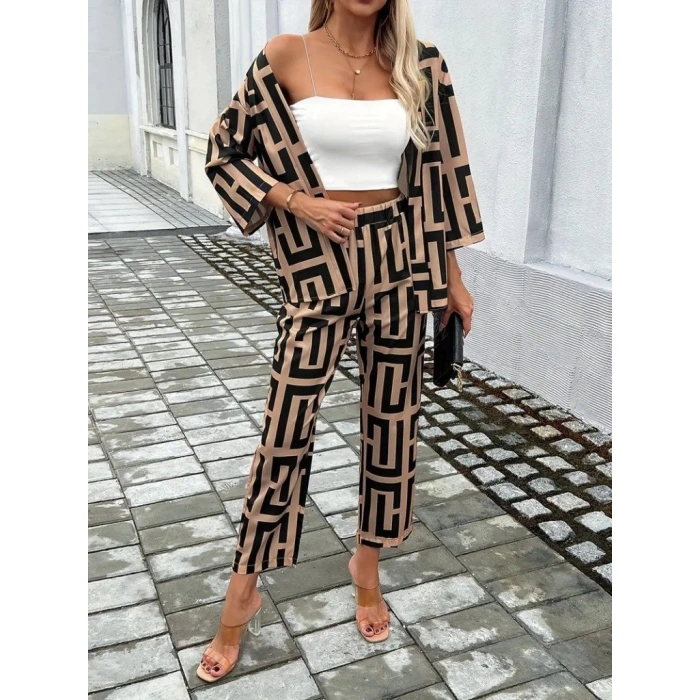 MARSiLYAN- Kadın Uzun Kollu önü Açık Desenli Iki Iplik Ceket Ve Pantolon Ikili Takım