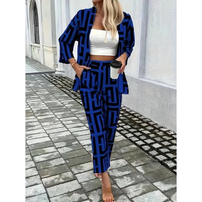 MARSiLYAN- Kadın Uzun Kollu önü Açık Desenli Iki Iplik Ceket Ve Pantolon Ikili Takım