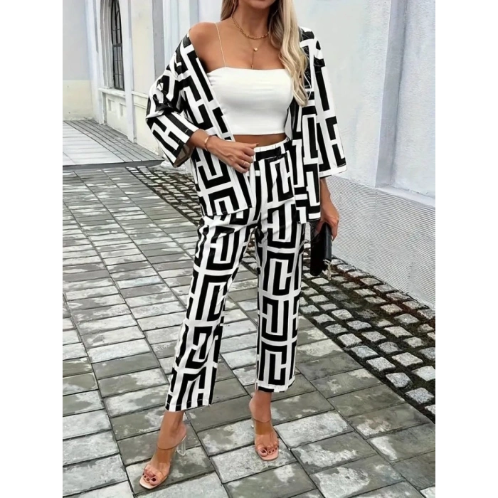 MARSiLYAN- Kadın Uzun Kollu önü Açık Desenli Iki Iplik Ceket Ve Pantolon Ikili Takım