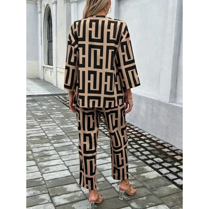 MARSiLYAN- Kadın Uzun Kollu önü Açık Desenli Iki Iplik Ceket Ve Pantolon Ikili Takım