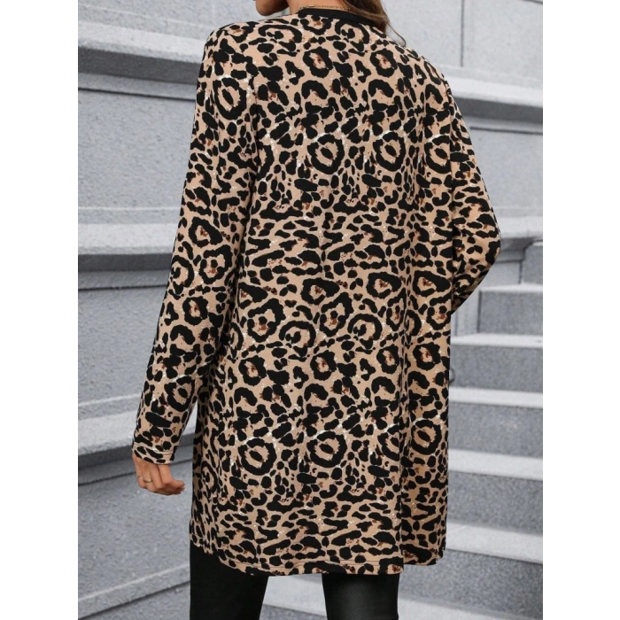 MARSiLYAN- Kadın Uzun Kollu önü Açık Leopar Desenli Modal Ceket