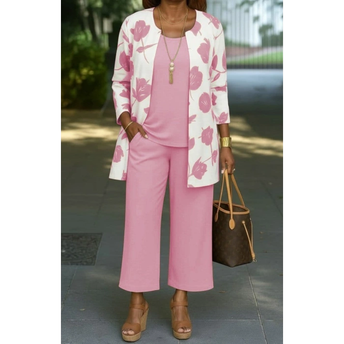 MARSiLYAN- Kadın Uzun Kollu önü Açık Modal Ceket Kolsuz Viskon Iki Iplik Bluz Ve Pantolon üçlü Takım